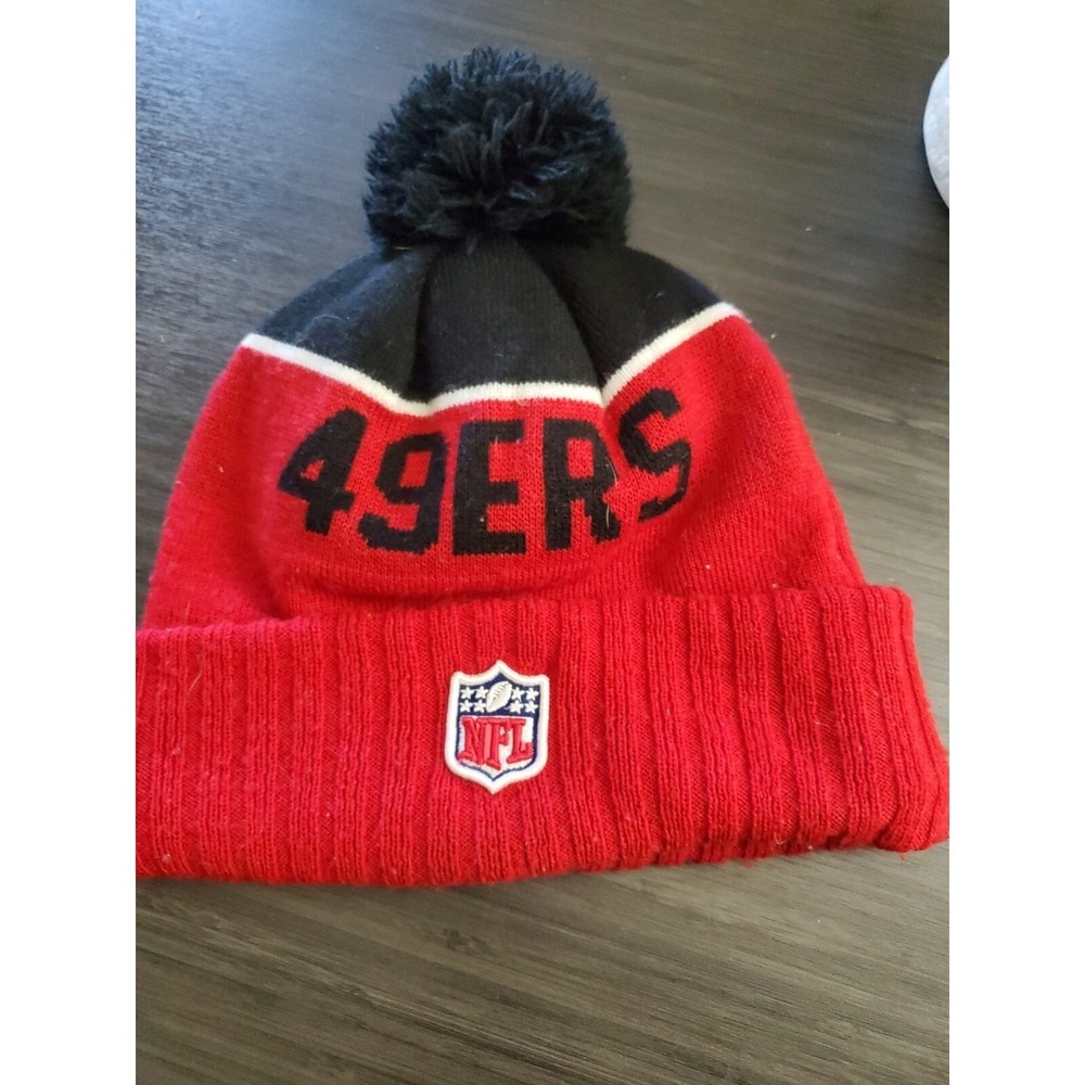 New Era San Francisco 49ers NFL Knit Beanie Hat Pom Cuffed Red Black Mens Womens
